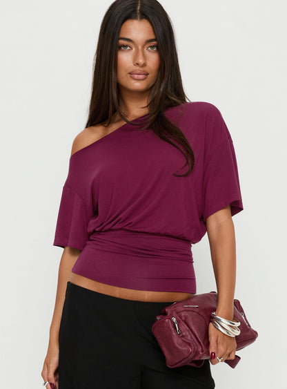 Ashlinn Off Shoulder Drapey Top Cherry Lacquer
