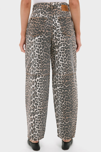 Almond Milk Leopard Print Denim Stary Pant