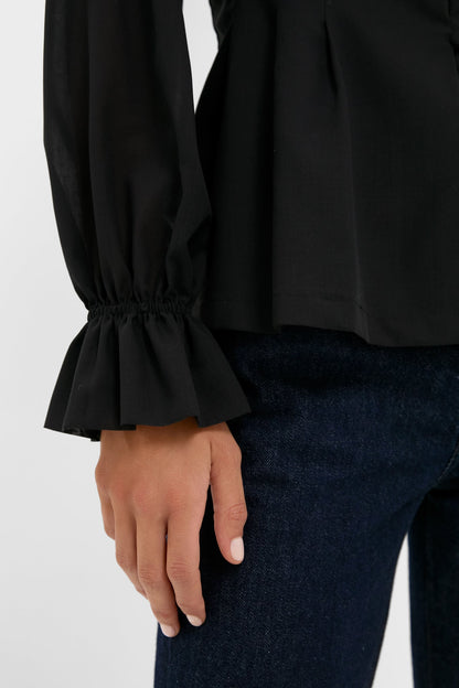 Black Wool Chiffon Madison Blouse