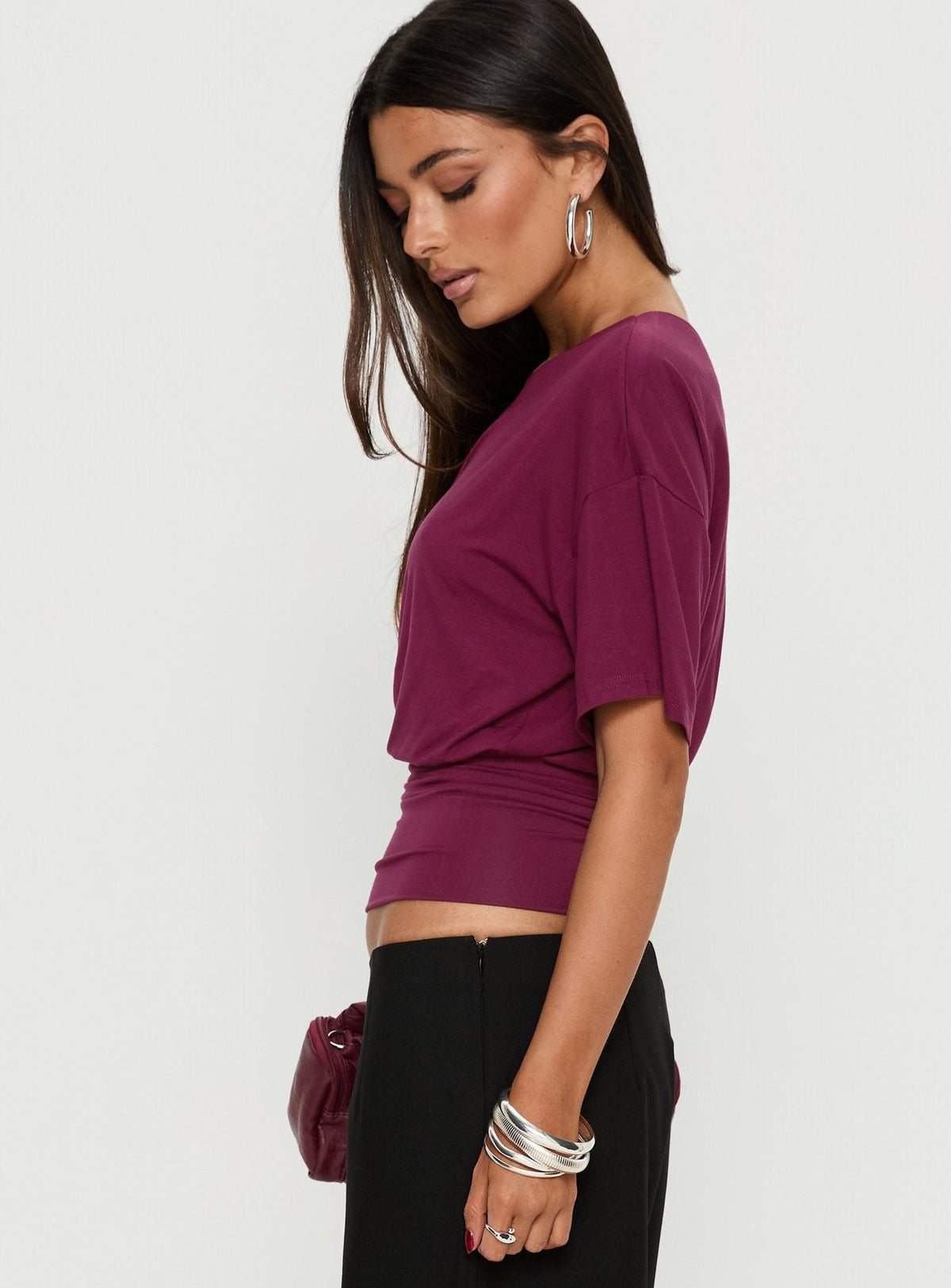 Ashlinn Off Shoulder Drapey Top Cherry Lacquer