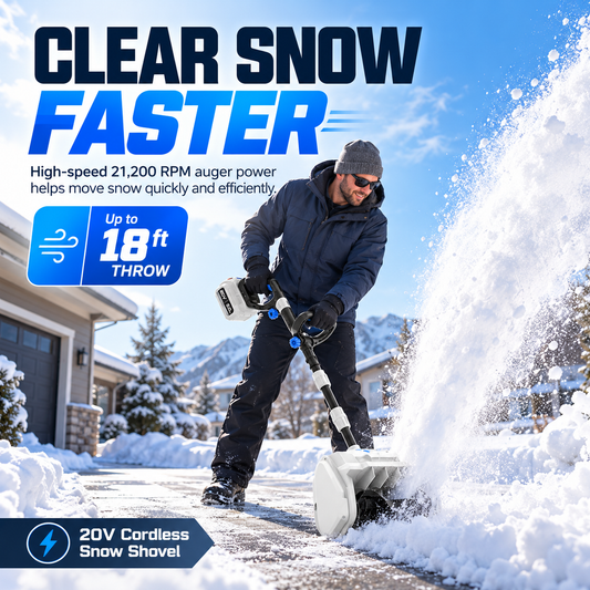 ❄️ Winter Ready Special – 20V Cordless Snow Shovel with 4.0Ah Battery & Charger, Up to 18 ft Snow Throw