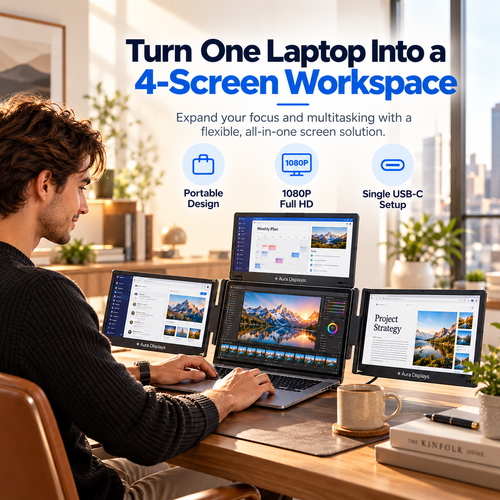 🎉 Anniversary Sale – Triple Screen Laptop Extender, Portable 3-Screen Monitor Setup for Multitasking, Remote Work & Travel