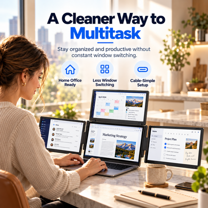 🎉 Anniversary Sale – Triple Screen Laptop Extender, Portable 3-Screen Monitor Setup for Multitasking, Remote Work & Travel