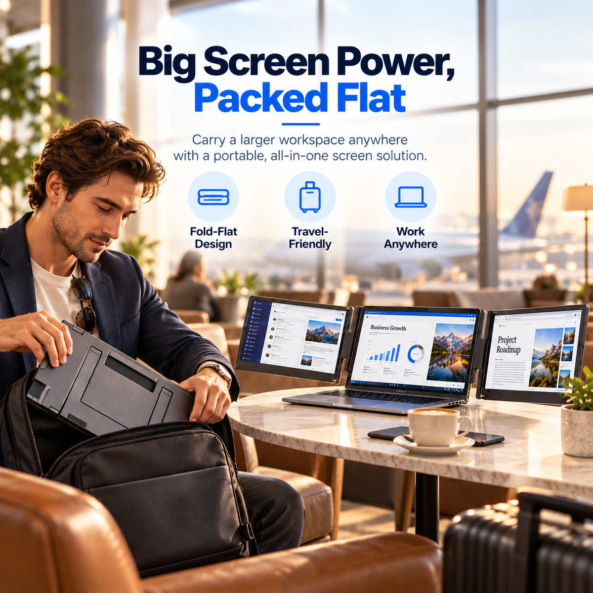 🎉 Anniversary Sale – Triple Screen Laptop Extender, Portable 3-Screen Monitor Setup for Multitasking, Remote Work & Travel