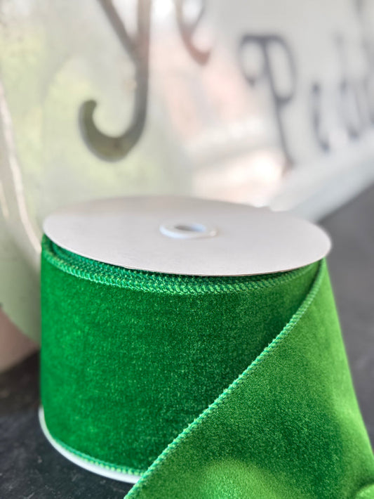 4 x 10yd Deluxe Kelly Green Velvet Satin Back Ribbon
