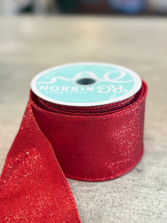 2.5 x 10yd Red Shimmer Glitter Ribbon