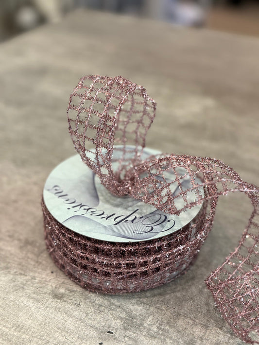 Pink 1.5 x 10yd Tinsel Mesh Ribbon