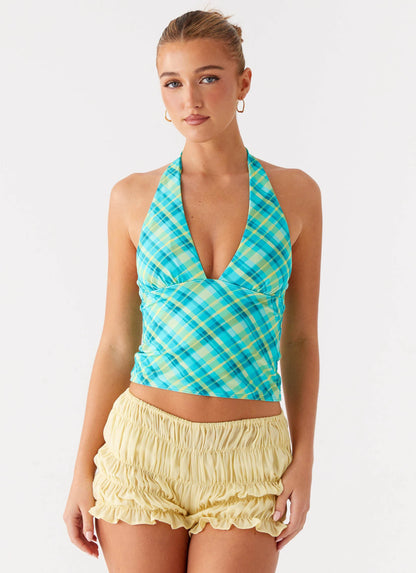 Jetsetter Halter Top - Green Check