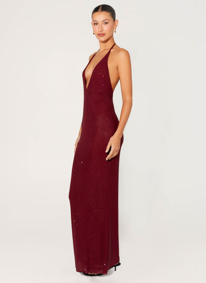 Keliese Beaded Maxi Dress - Burgundy