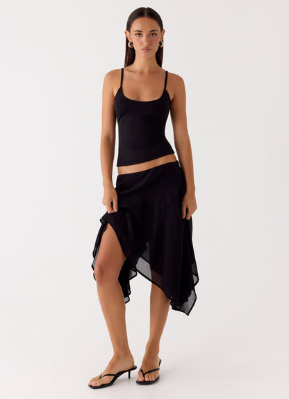 Kia Low Rise Asymmetrical Midi Skirt - Black