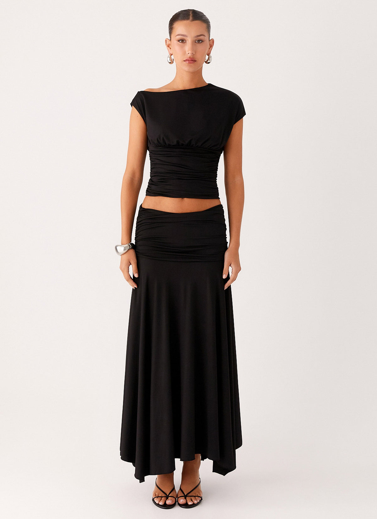 Liana Ruched Maxi Skirt - Black