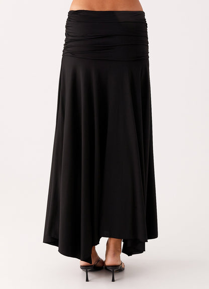 Liana Ruched Maxi Skirt - Black