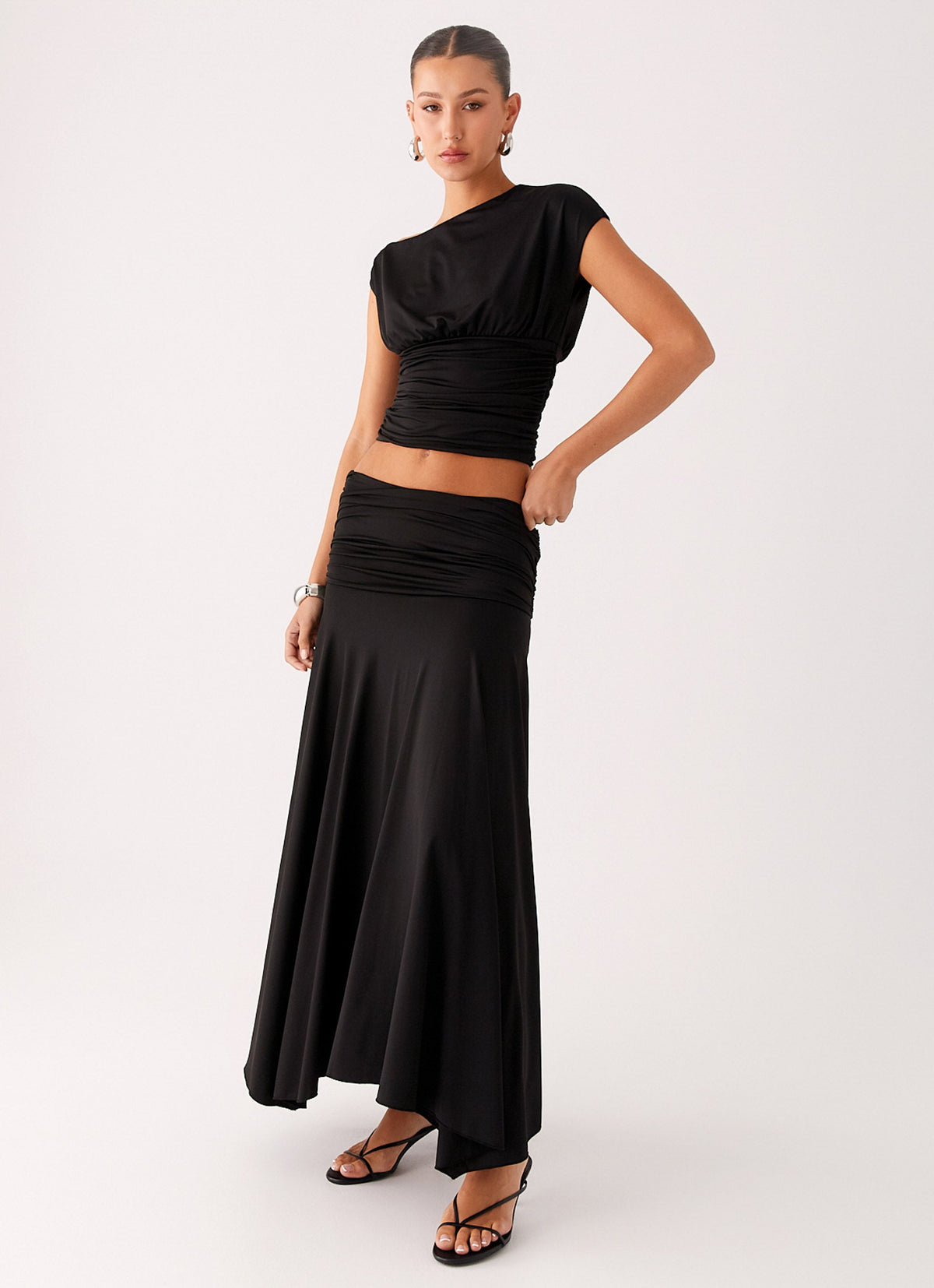 Liana Ruched Maxi Skirt - Black