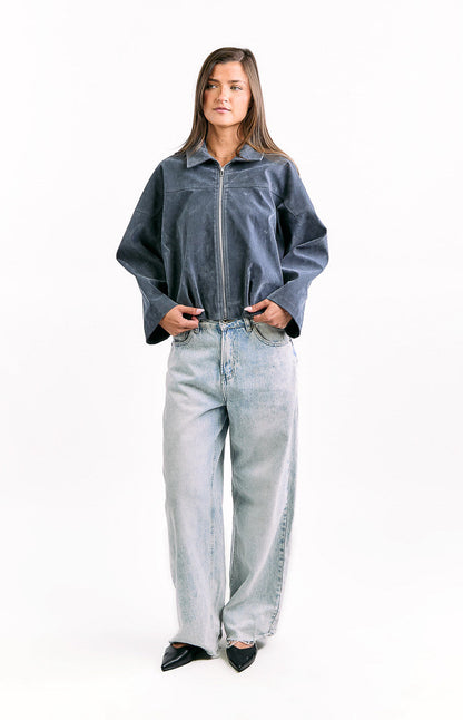 River Steel Grey Suedette Bubble Hem Bomber Jacket