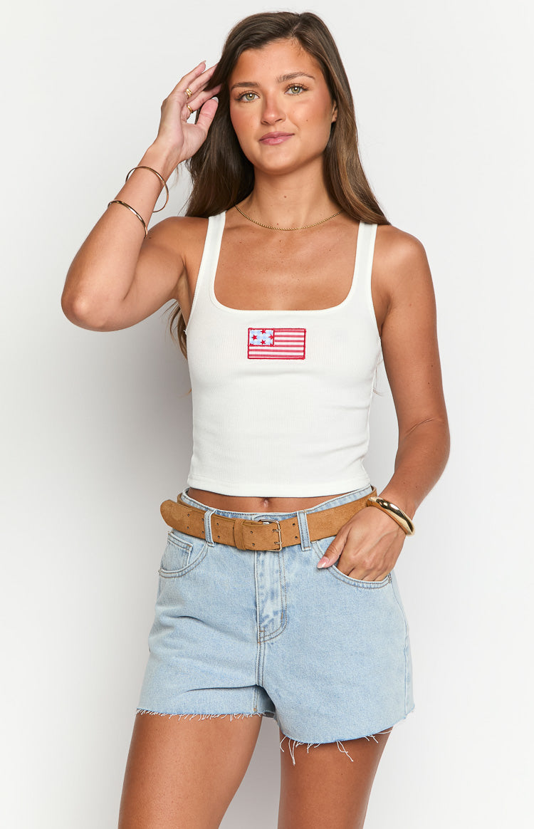 Suzie White USA Embroidered Tank Top