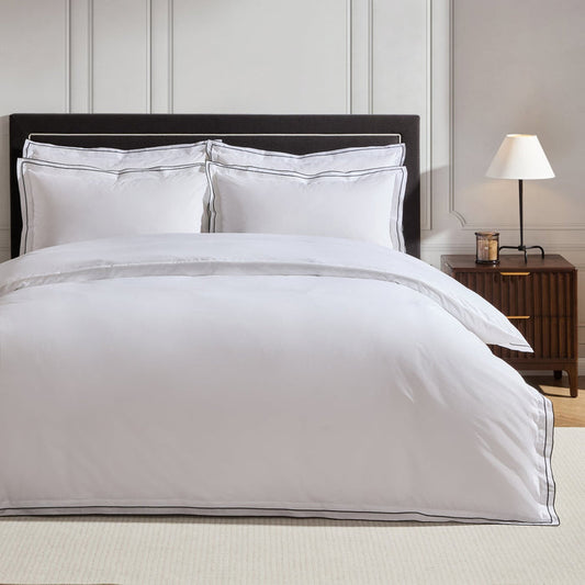 Alessia 300 Thread Count Embroidered Edge Duvet Cover - White/Black - DUSK