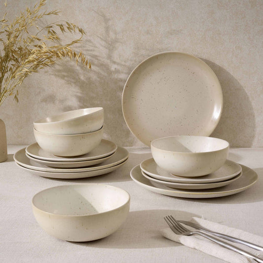 Alfredo Speckled Stoneware 12 Piece Dinner Set - Natural - DUSK