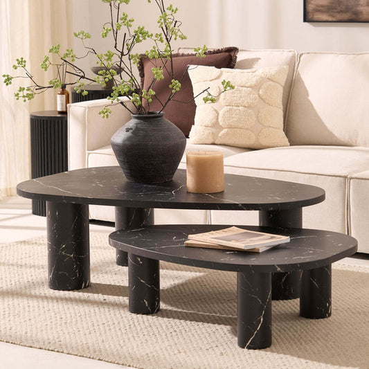 Azra Nesting Coffee Tables - Black Marble Effect - DUSK