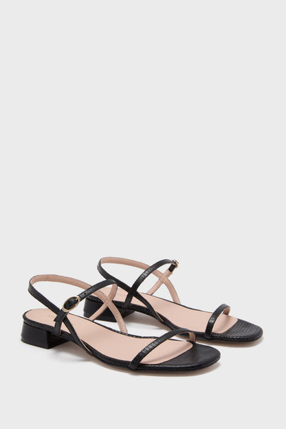 Black Embossed Leather Evelyn Sandals