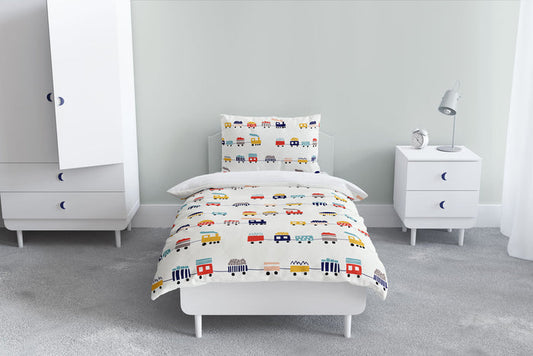 Boys Bedding Set Trains Transport, Kids Duvet Cover, Toddler and Kids Bedding, Made in the USA | Pippa + June