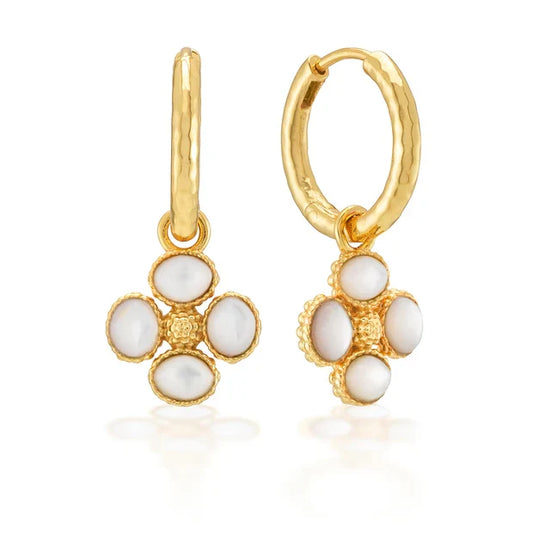 Berry Clover Hoop Earrings with Double Sided Mother of Pearl Charm
