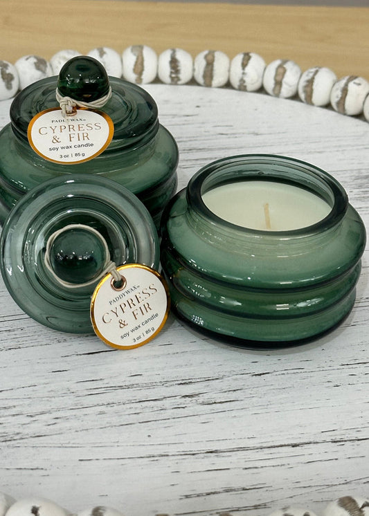 Cypress Fir Holiday Beam Candle in Green Glass Paddywax Candle