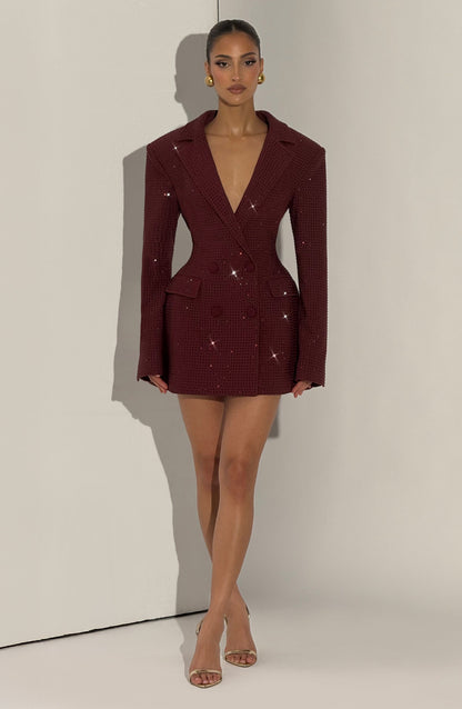 Elvira Mini Dress - Burgundy Sparkle