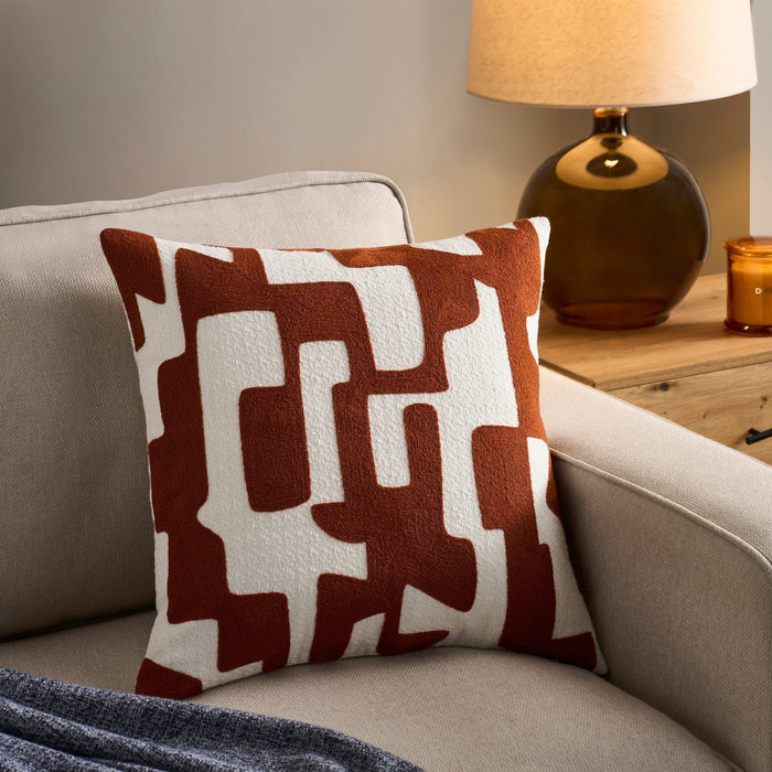 Geometric Jacquard Sofa Cushion Cover - Burnt Orange - DUSK