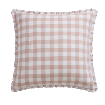 Gingham Square Frill Edge Sofa Cushion Cover - Blush Pink - DUSK