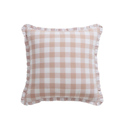 Gingham Square Frill Edge Sofa Cushion Cover - Blush Pink - DUSK
