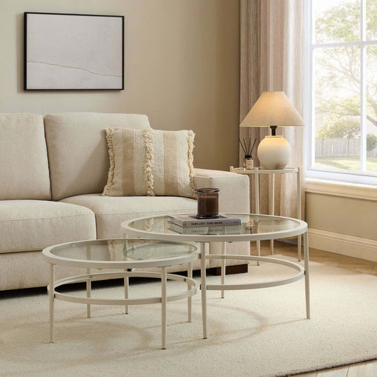 Glass Round Nesting Coffee Tables - Stone - DUSK