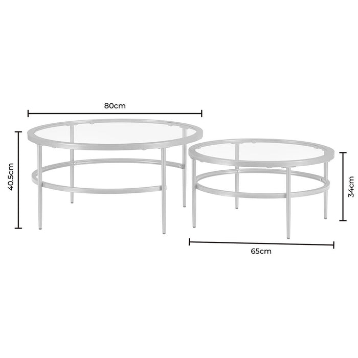 Glass Round Nesting Coffee Tables - Gold - DUSK