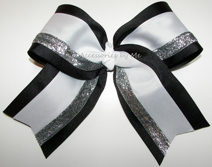 Black White Silver Big Cheer Bow