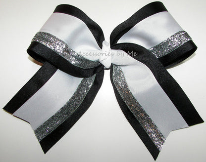 Black White Silver Big Cheer Bow