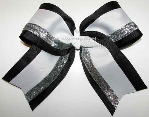 Black White Silver Big Cheer Bow