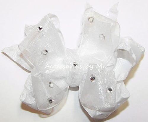 Glizty White Organza Ruffle Hair Bow - Accessories by Me