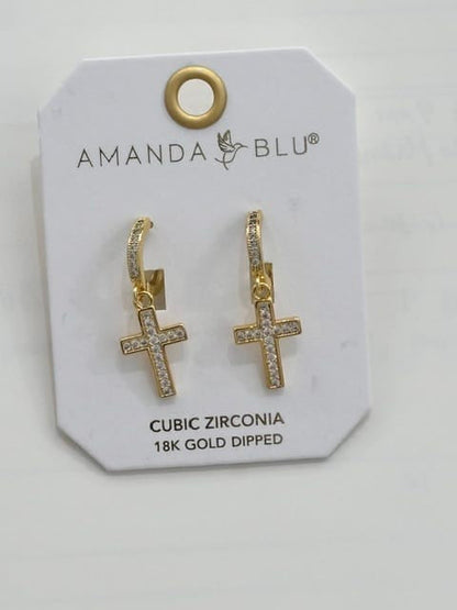 Gold CZ Cross Drop Earrings, Small Amanda Blu Earrings