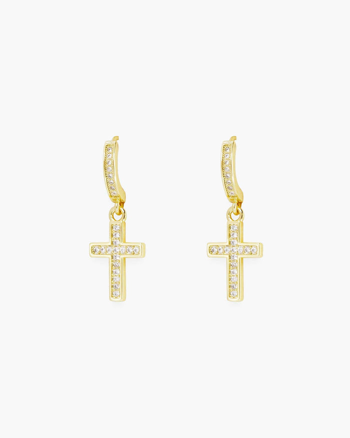 Gold CZ Cross Drop Earrings, Small Amanda Blu Earrings