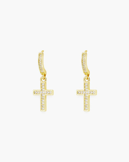 Gold CZ Cross Drop Earrings, Small Amanda Blu Earrings