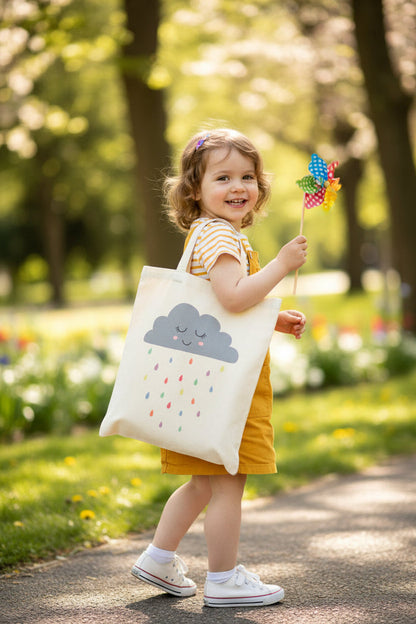 Kids Cotton Canvas Tote Bags Happy Cloud, Gender Neutral, Kids School Bag, Kids Tote Bag, Kids Toddler Tote Bags, Kids Cotton Bags, Kids Reusable Bags, Kids Shopper Bags, Kids Gifts, Made in USA | Pippa + June
