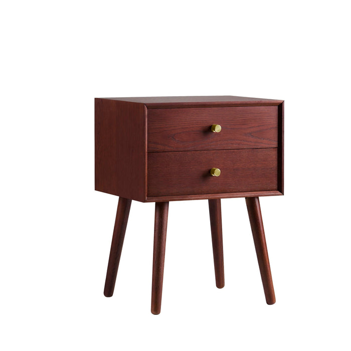 Heidi Oak 2 Drawer Bedside Table - Cherry Wood - DUSK
