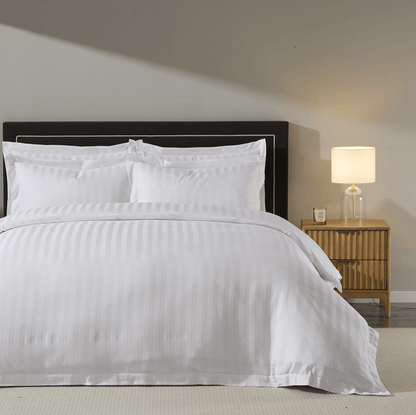 Hotel Satin Stripe 200 Thread Count Duvet Cover - White - DUSK