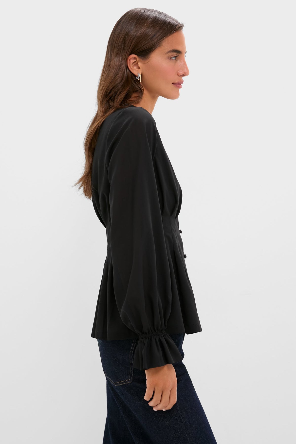 Black Wool Chiffon Madison Blouse
