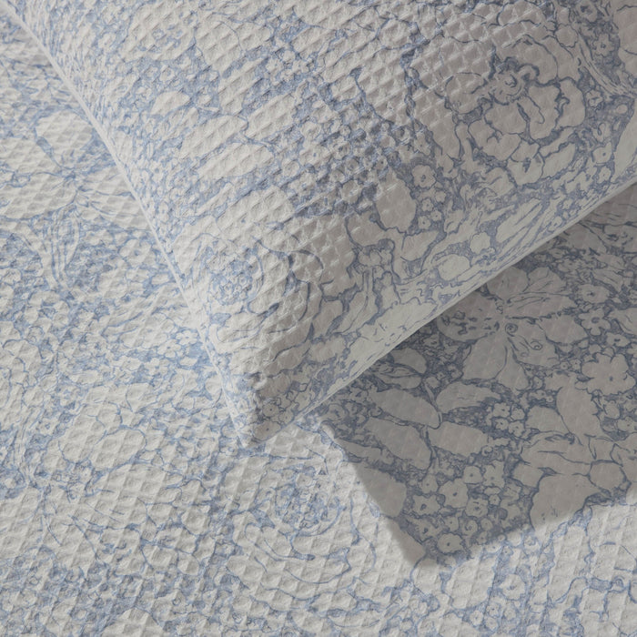 Iris Floral Printed Waffle Duvet Cover & Pillowcase Set - Blue - DUSK