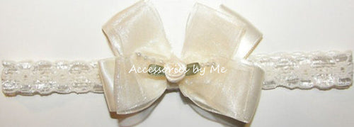 Fancy Ivory Organza Bow Lace Headband - Accessories by Me