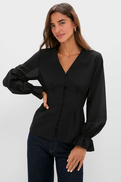 Black Wool Chiffon Madison Blouse