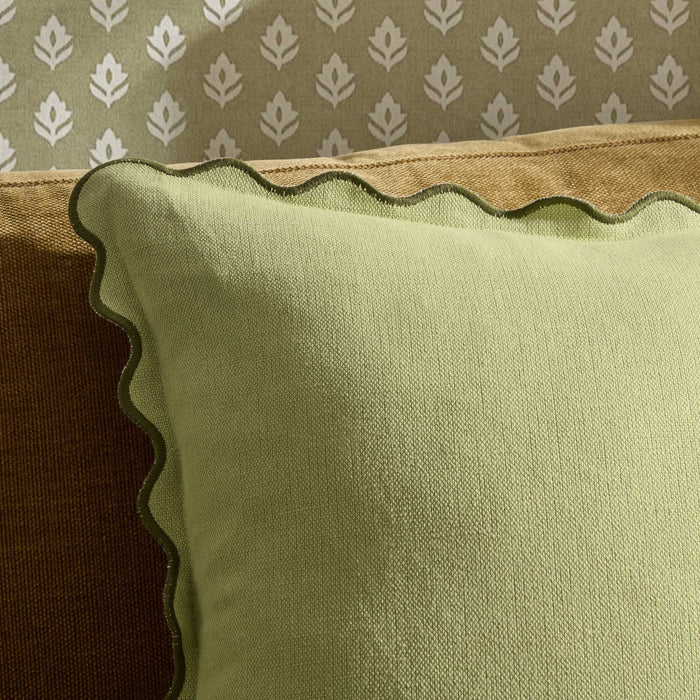 Linen Blend Scallop Edge Cushion Cover - Green - DUSK