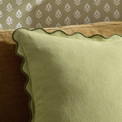 Linen Blend Scallop Edge Cushion Cover - Green - DUSK