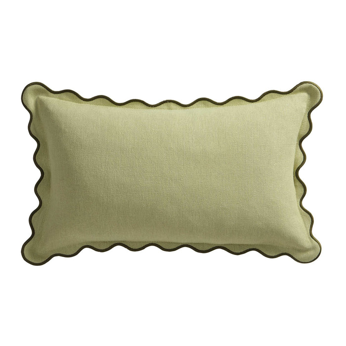 Linen Blend Scallop Edge Cushion Cover - Green - DUSK