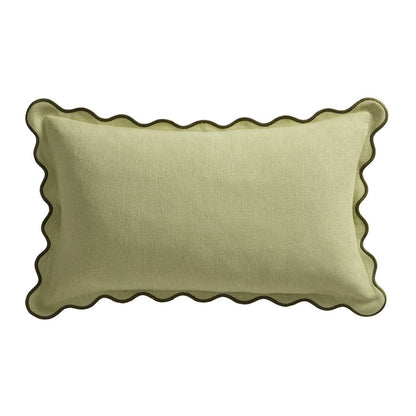 Linen Blend Scallop Edge Cushion Cover - Green - DUSK